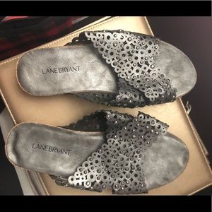 Metallic grey sandals- wide width flats